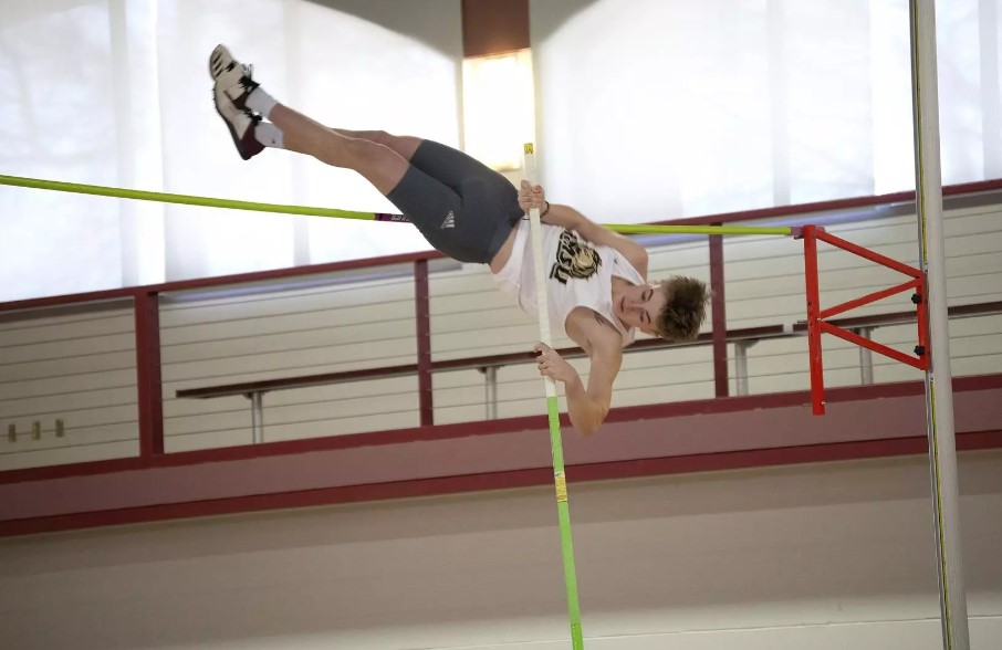 Hunter Smith soaring high in the pole vault, a true SMSU track & field standout