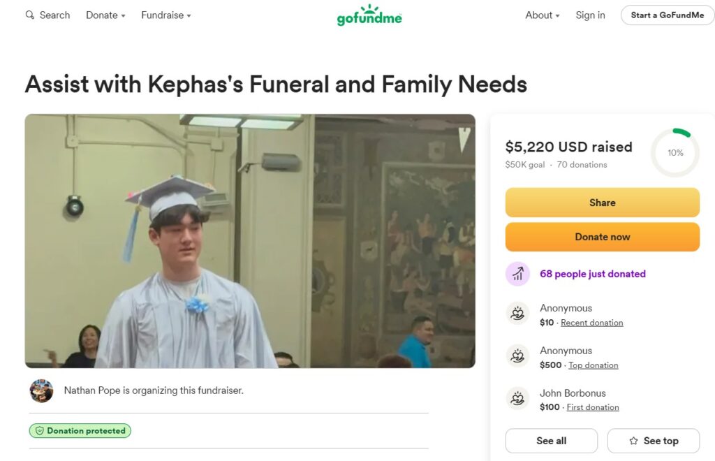 Kephas's father, Nathan, is organizing the fundraiser