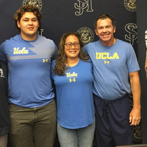 Sean Rhyan with his proud parents, Steve and Mary, celebrating his commitment to UCLA