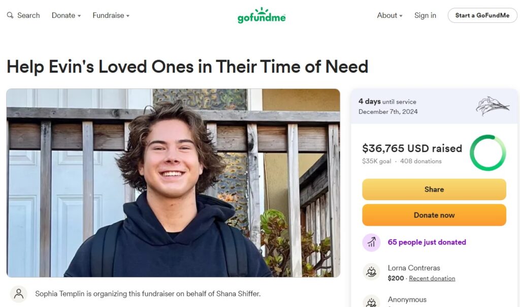 Sophia Templin organized a GoFundMe to support Evin's family during this difficult time