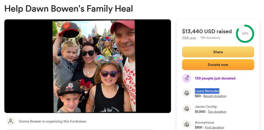 A GoFundMe page has been created to support her family