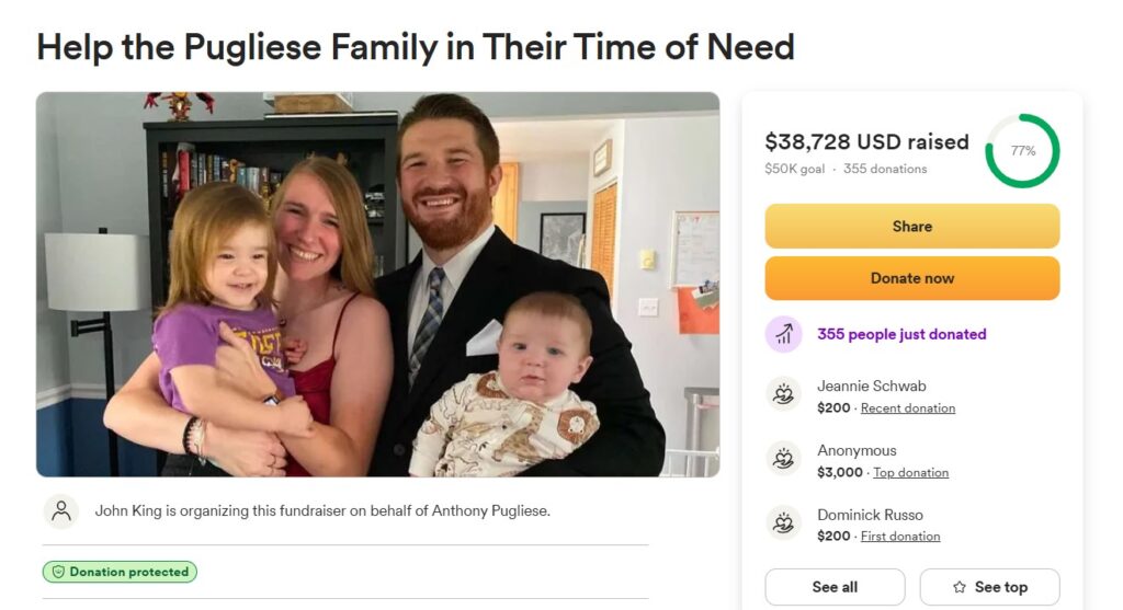 A GoFundMe page has been created to support the Pugliese family